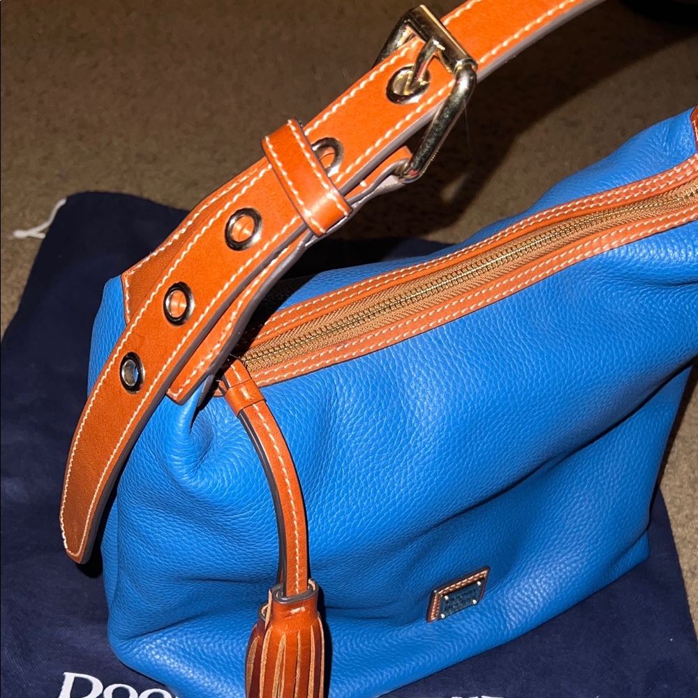Dooney & Bourke Vibrant Blue Hobo Bag with Tan Accents - Picture 3 of 6